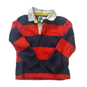 Mini Boden Boys 4-5Y Rugby Shirt Long Sleeve Polo Striped Red Blue Cotton Sporty